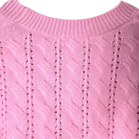 NWT LoveShackFancy Leota Wool Cashmere‎ Cardigan Pink Cable Knit Bow Sweater XL
